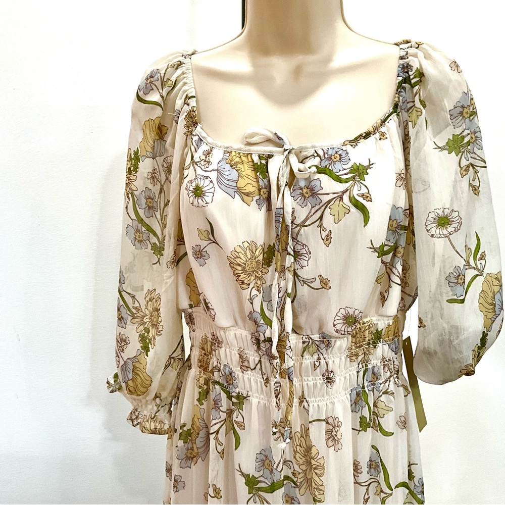 Floral Ivory Yellow Long Sleeve Dress S